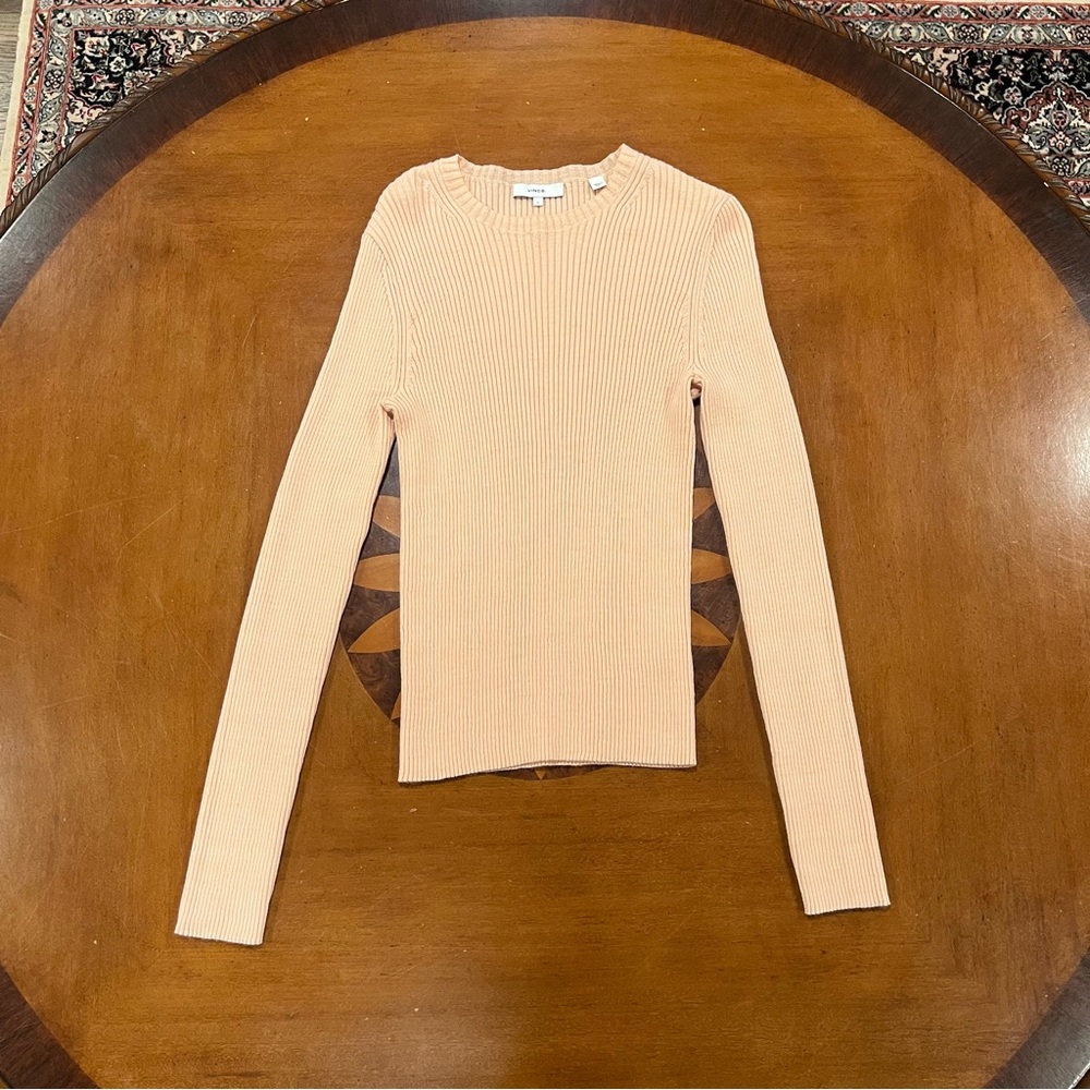 VINCE Marled Rib Crew Pullover Sweater Rose Water/Petal Still Large Knit Wool - Picture 4 of 16